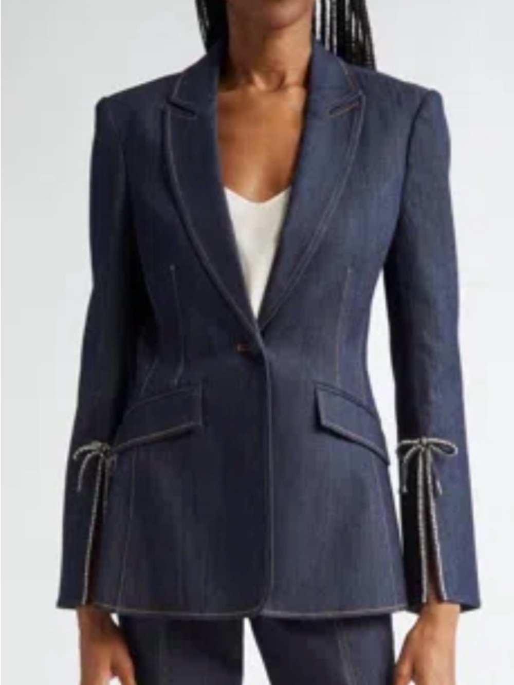 Cinq a Sept
Cheyenne Denim Crystal Bow Blazer